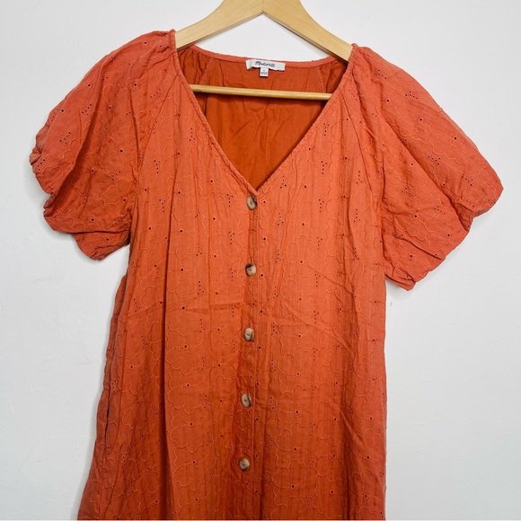 MADEWELL Embroidered Eyelet Bubble-Sleeve Button-Front Midi Dress - Picture 4 of 12